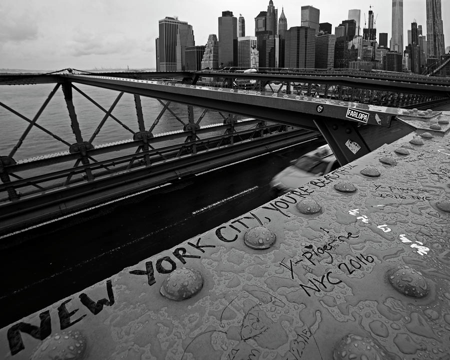New York City Youre Beautiful Brooklyn Bridge NY Black and White Photograph by Toby McGuire