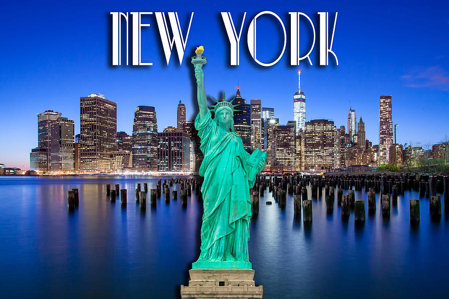New York Classic Skyline With Statue Of Liberty Photograph