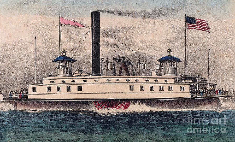 New York Ferry Boat Painting by Currier and Ives