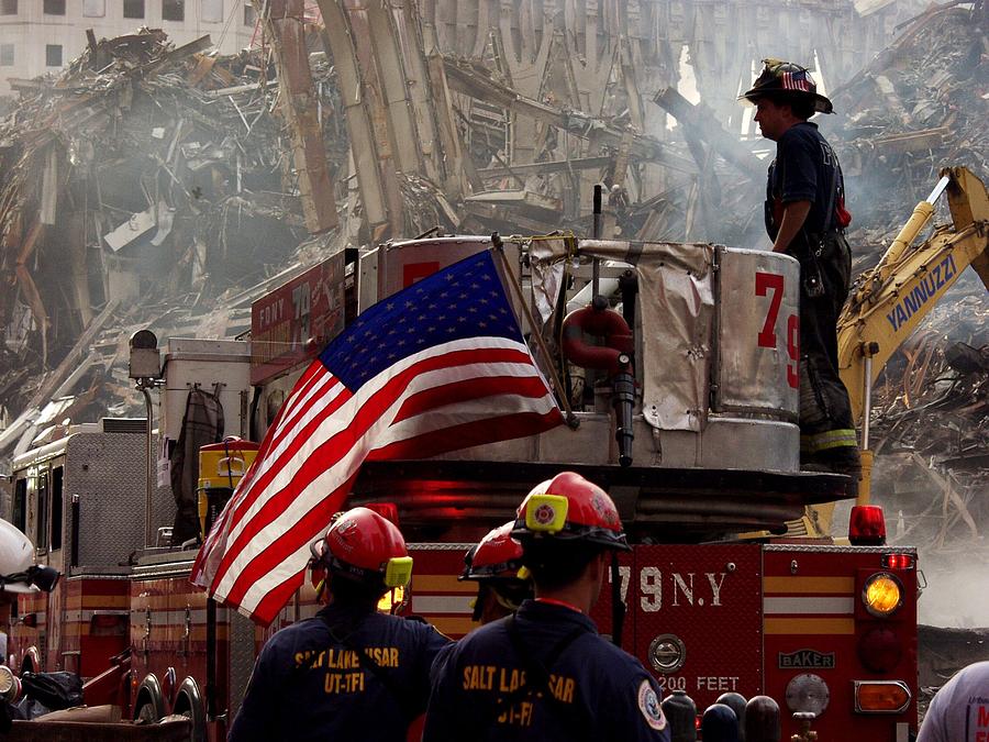 Flag Photograph - New York Firefighters And Salt Lake by Everett