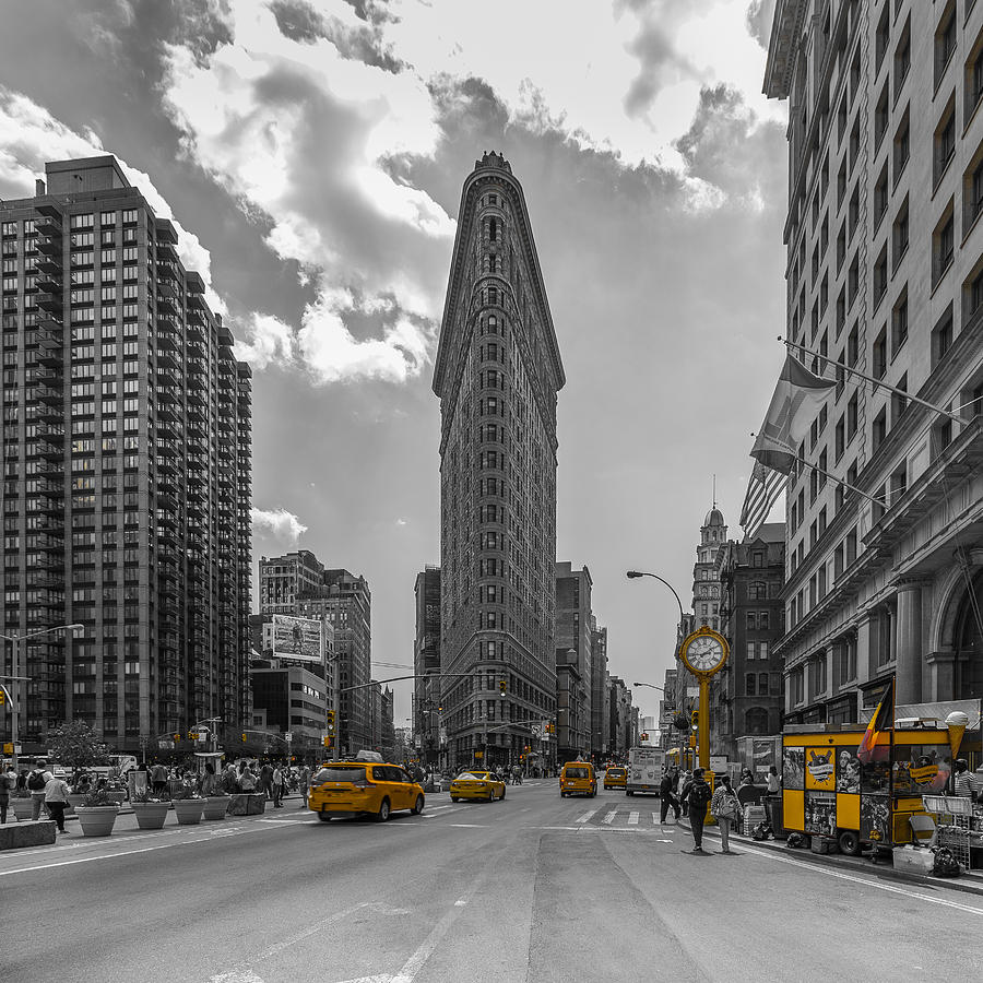 New York City Photograph - New York - Flatiron Building and Yellow Cabs by Christian Tuk