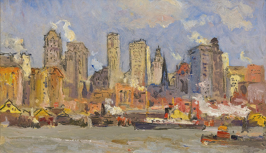 New York from the Pennsylvania Railroad Ferry  Painting by Colin Campbell Cooper