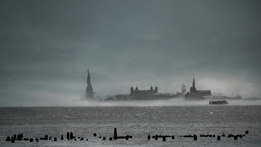 New York Harbor With Fog Photograph by Chris Lord