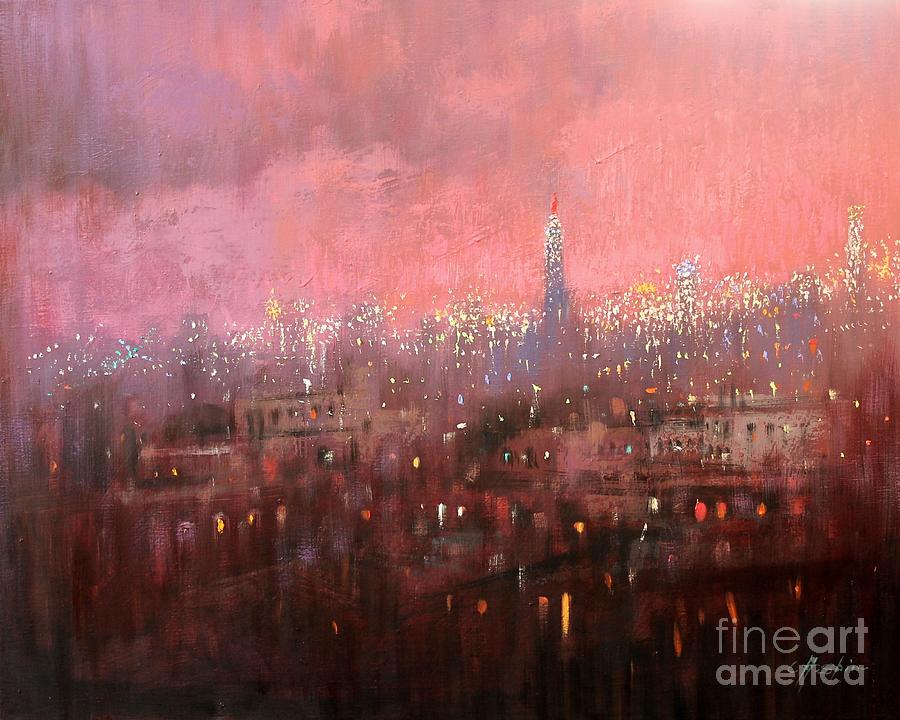 Empire State Building Painting - New York in Twilight by Chin H Shin