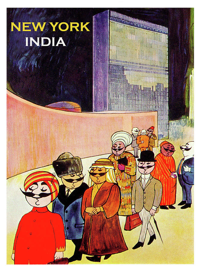 Vintage Painting - New York India airline, vintage travel poster by Long Shot
