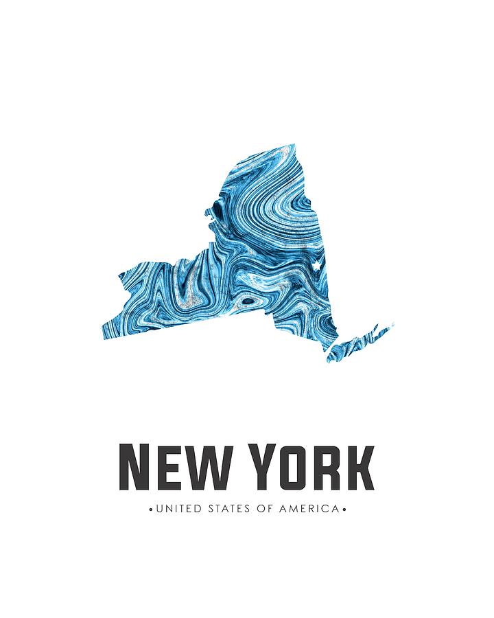 New York Map Art Abstract in Blue Mixed Media by Studio Grafiikka