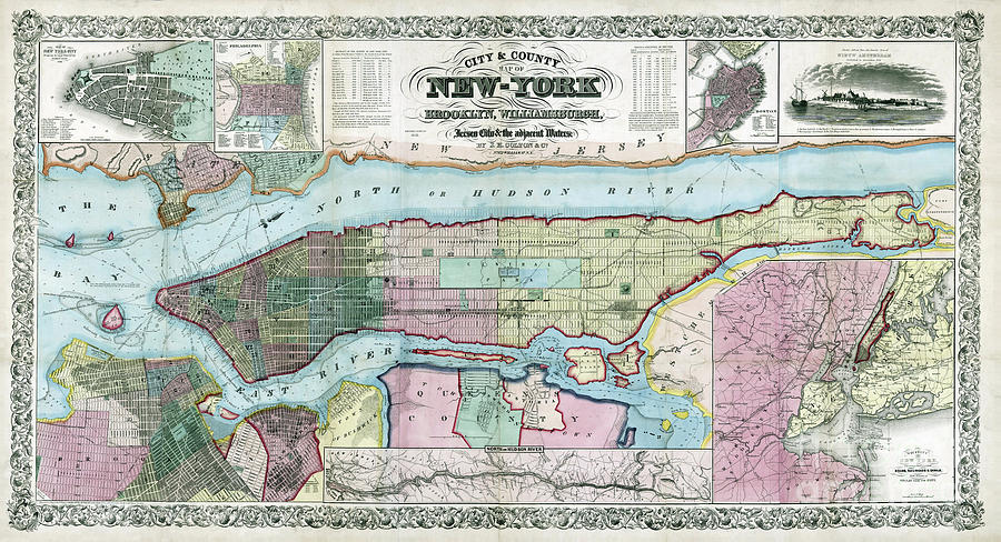 New York Map ca 1857 Photograph by Jon Neidert