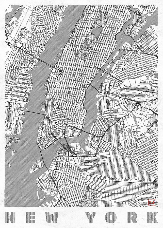 New York Map Line Digital Art by Hubert Roguski - Pixels