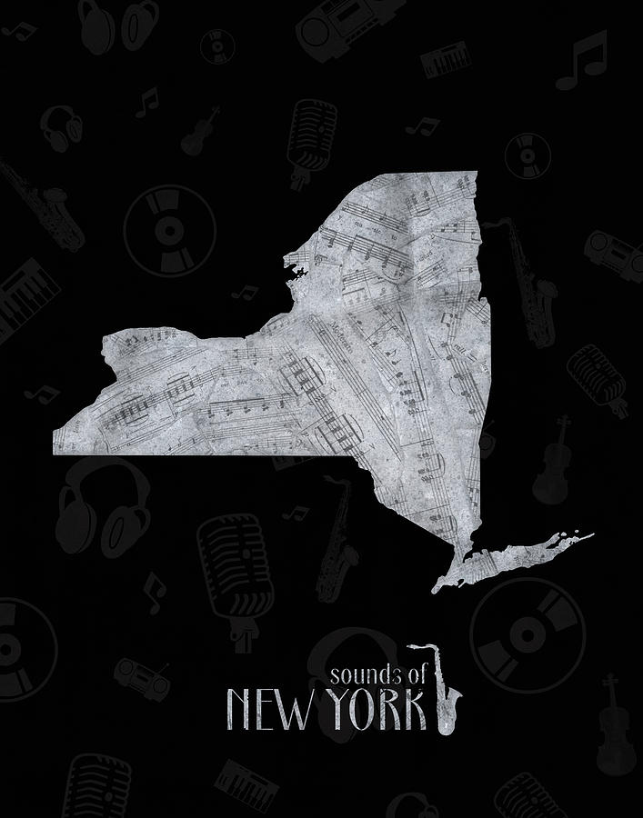 New York Map Music Notes 2 Digital Art by Bekim M