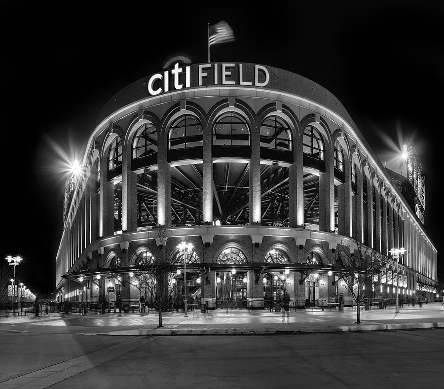 New York Mets Citi Field BW Photograph by Susan Candelario