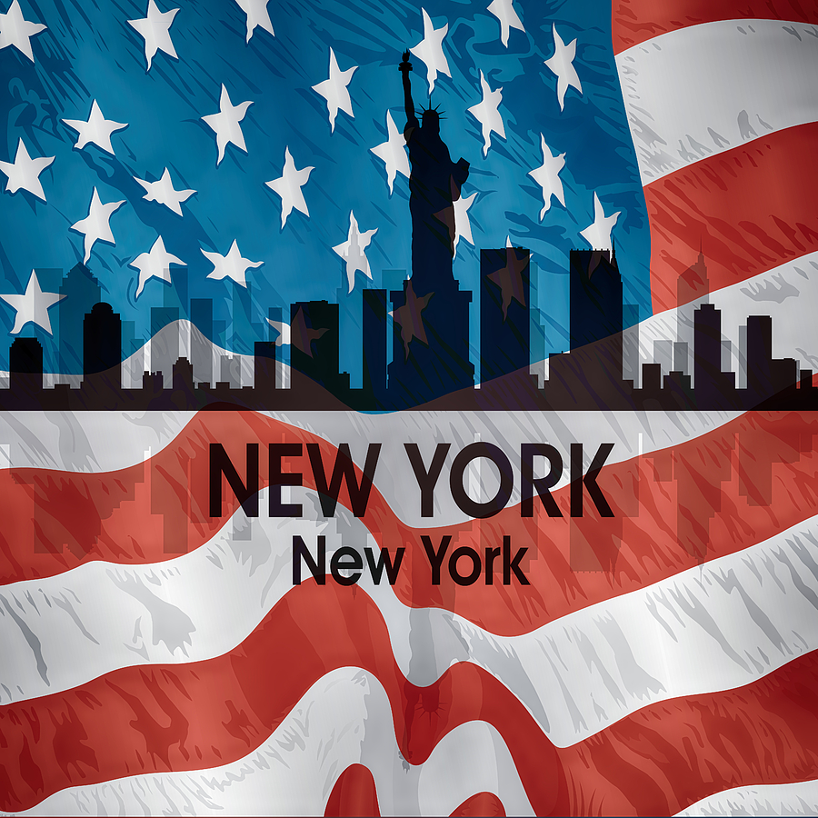 New York Ny American Flag Squared Mixed Media
