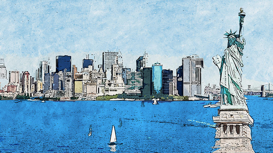 New York Panorama - 05 Painting by AM FineArtPrints