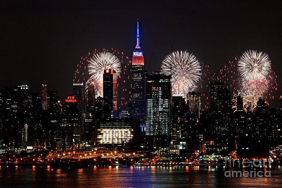 New York Skyline and Fireworks Photograph by Regina Geoghan