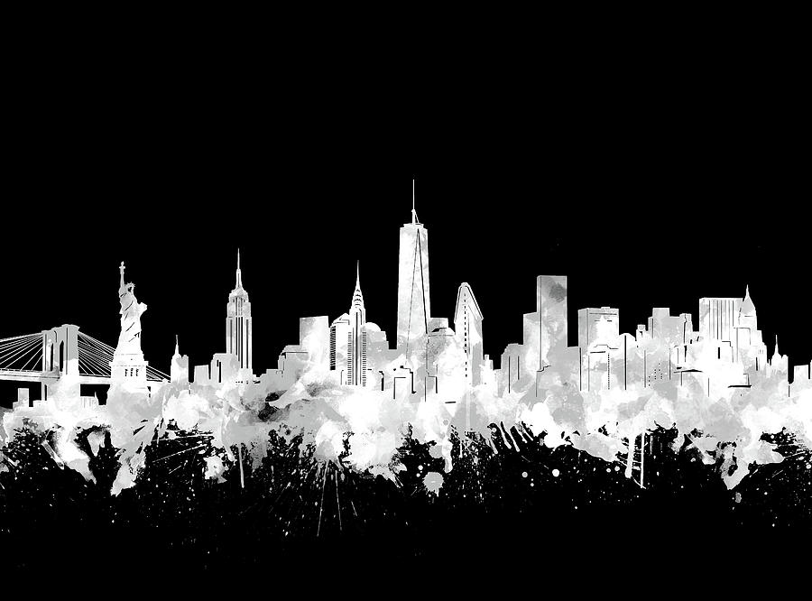 New York City Digital Art - New York Skyline Black And White 2 by Bekim M