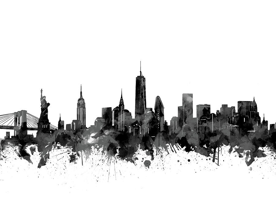 New York Skyline Black And White Digital Art