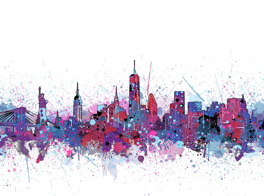 New York Skyline Color Splatter Digital Art by Bekim M