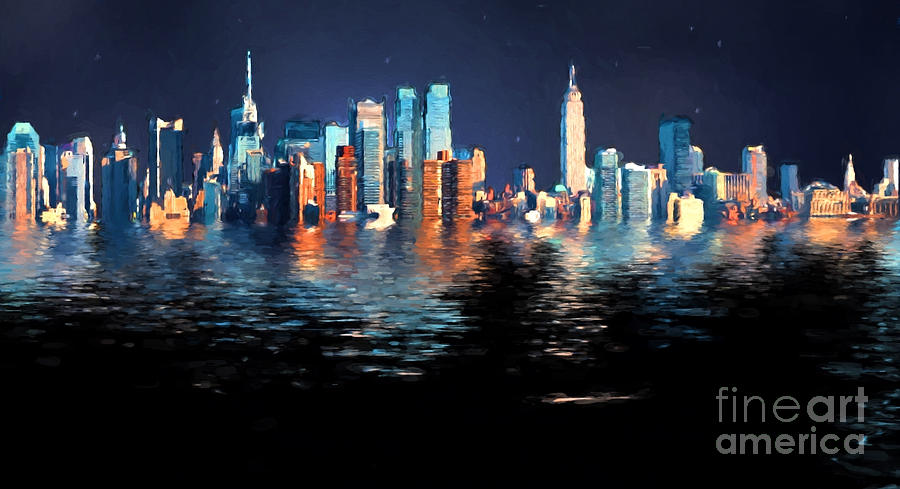 New York Skyline Digital Paint Photograph by Mim White