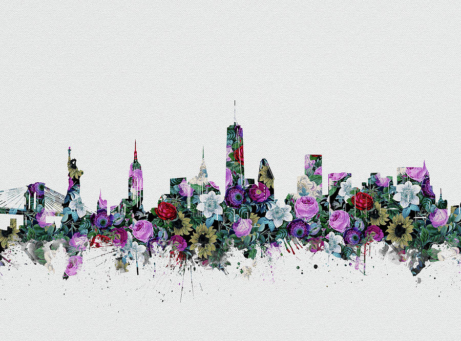 New York Skyline Floral 2 Digital Art