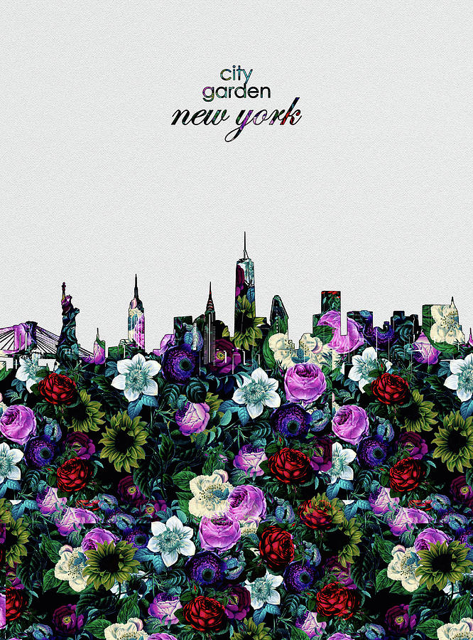 New York Skyline Floral 4 Digital Art