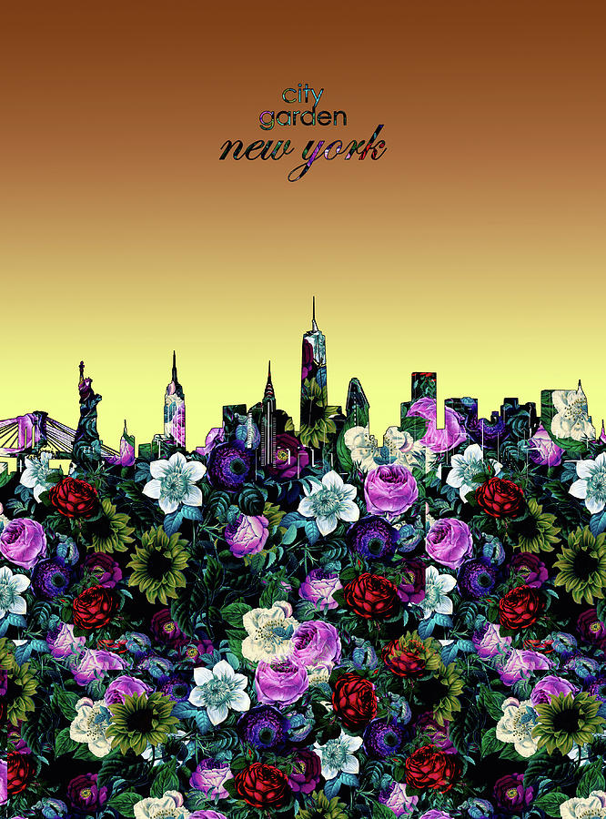 New York Skyline Floral 5 Digital Art