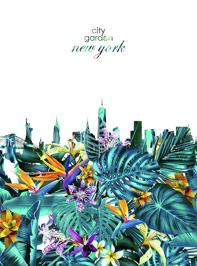 New York City Digital Art - New York Skyline Floral  6 by Bekim M