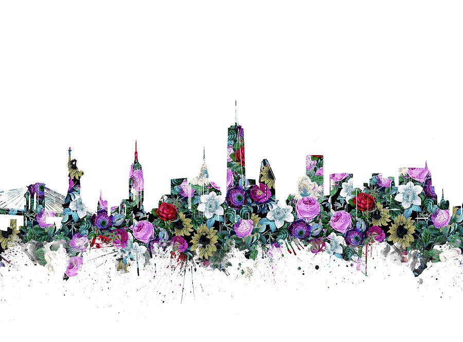 New York Skyline Floral Digital Art