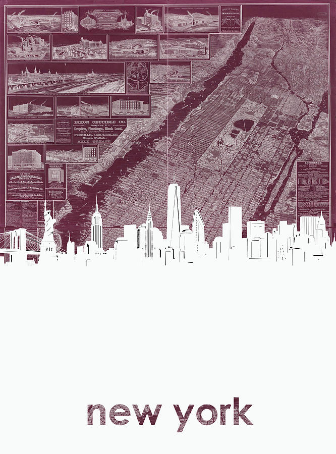 New York Skyline Map 4 Digital Art