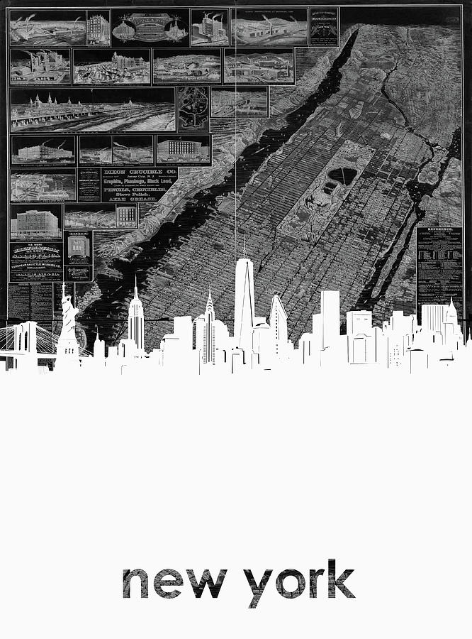 New York Skyline Map Digital Art