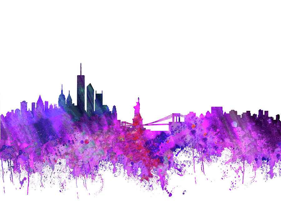 New York Skyline Pink Painting by Del Art