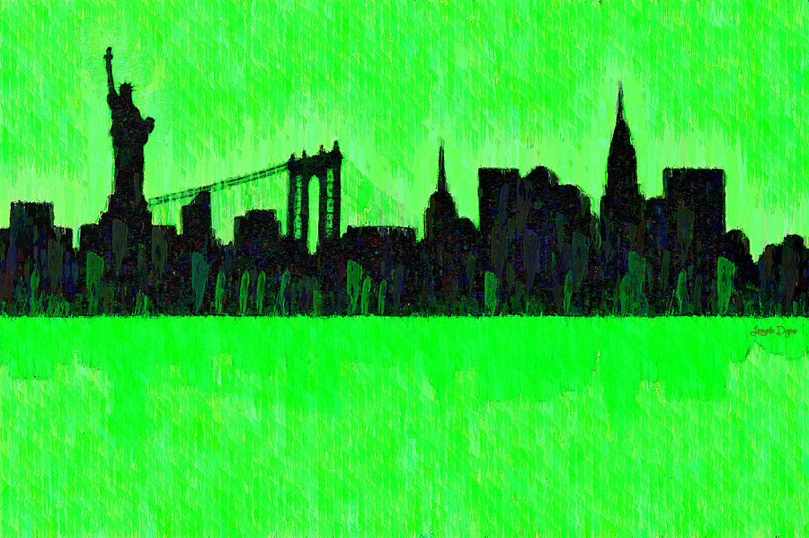 New York Skyline Silhouette Green Pa Painting By Leonardo Digenio