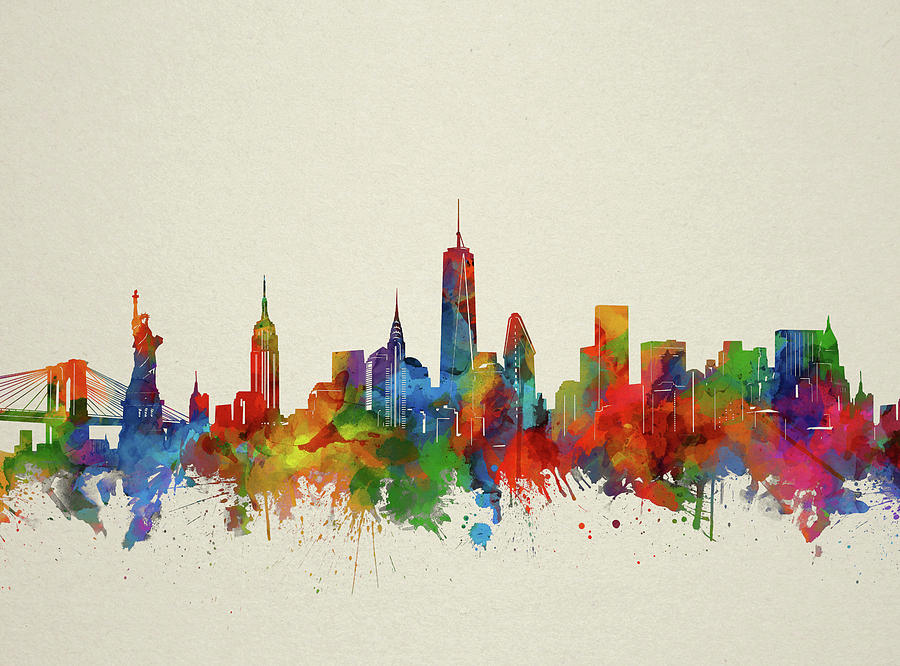 New York City Digital Art - New York Skyline Watercolor 2 by Bekim M