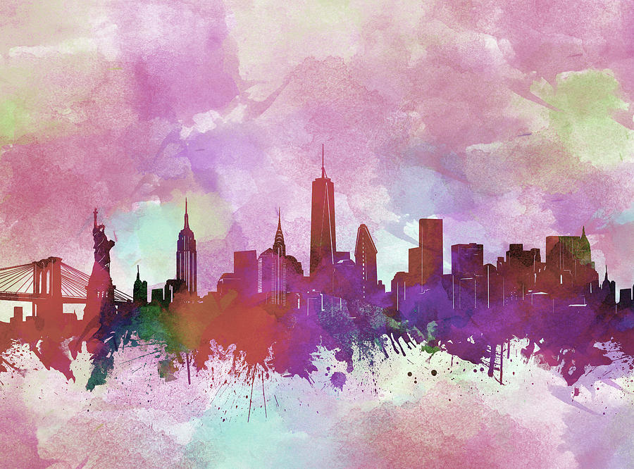 New York City Digital Art - New York Skyline Watercolor 3 by Bekim M