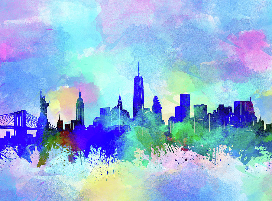 New York Skyline Watercolor 5 Digital Art