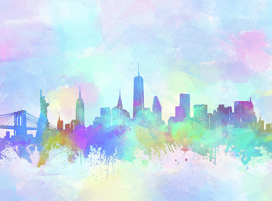 New York City Digital Art - New York Skyline Watercolor 7 by Bekim M