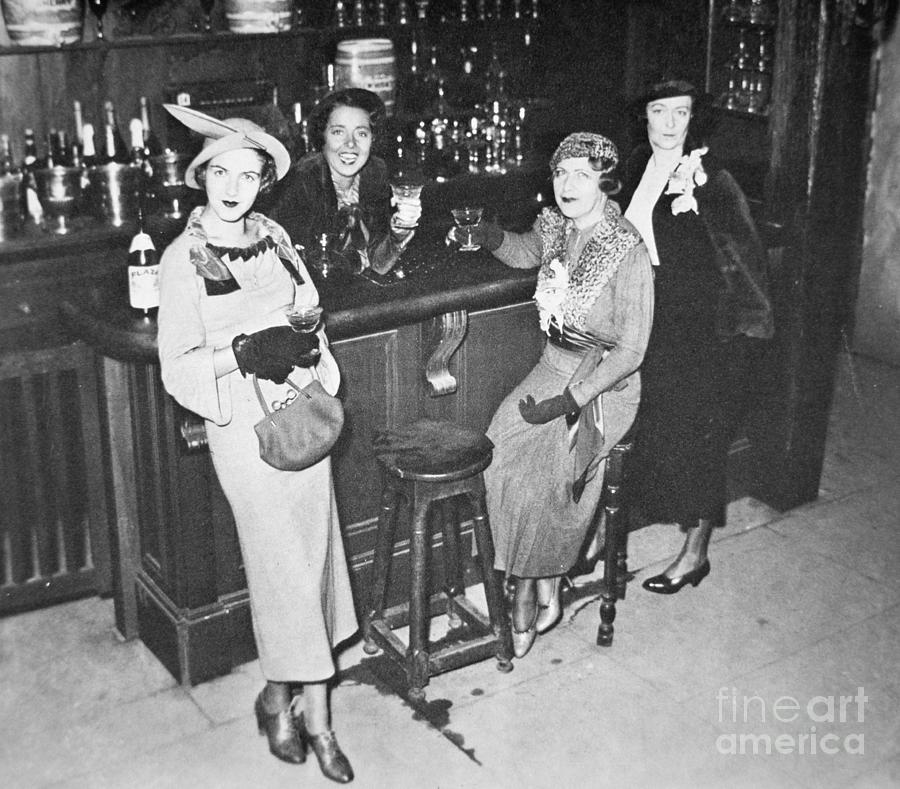 Black And White Photograph - New York society women enjoy their first legal drink after the repeal of the Volstead Act in 1933 by American School