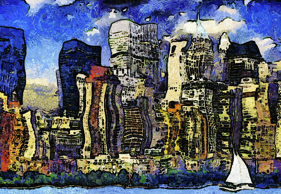 City New York Mixed Media - New York Stary Night Expressionism by Georgiana Romanovna