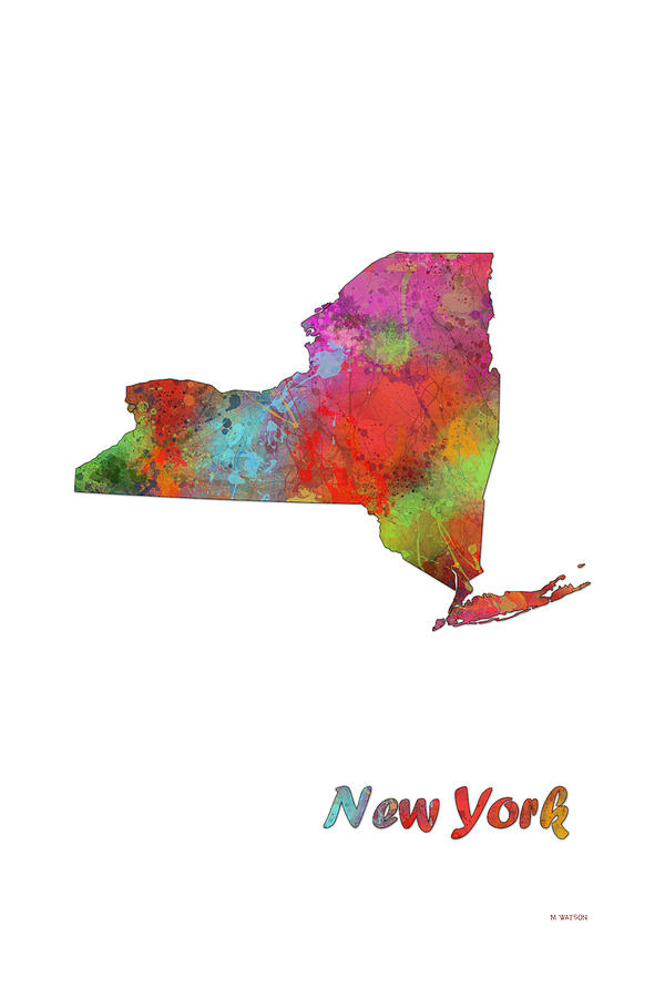 New York State Map Digital Art by Marlene Watson