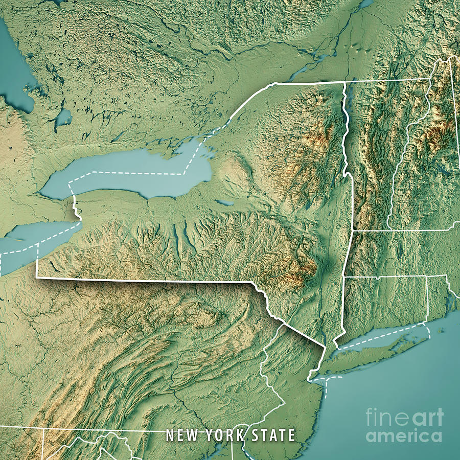 New York State Usa 3d Render Topographic Map Border Frank Ramspott 
