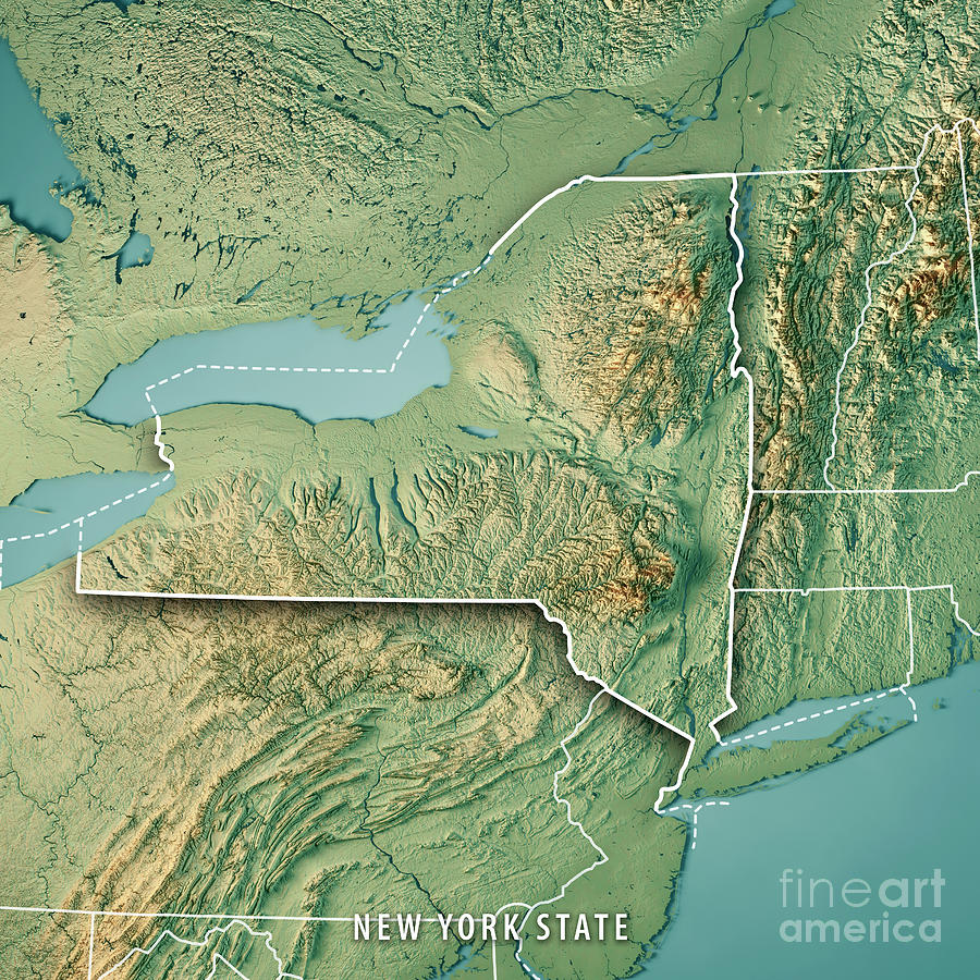 Topographic Map New York New York State USA 3D Render Topographic Map Border Digital Art 