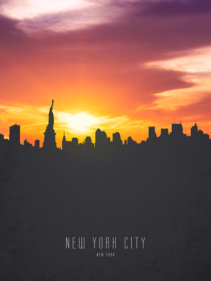 New York City Painting - New York Sunset Skyline 01 by Aged Pixel