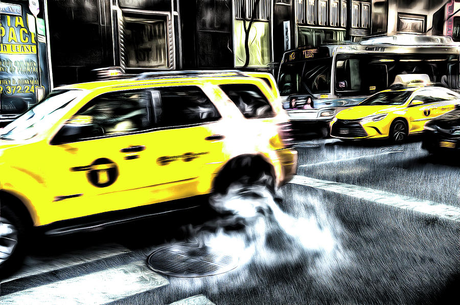 New York Taxis Sketch Photograph by David Pyatt