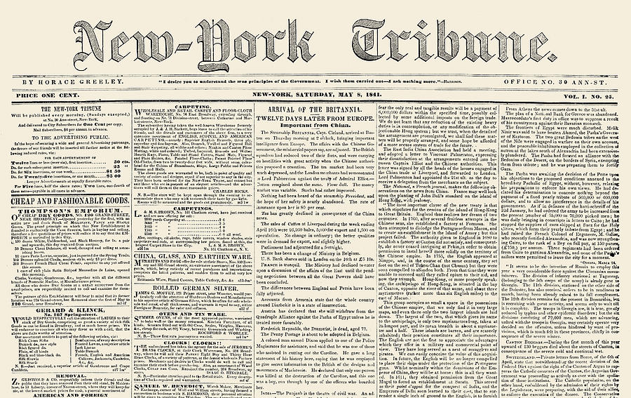 New York City Photograph - New-york Tribune, 1841 by Granger