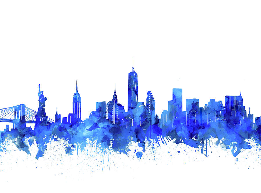 New York Watercolor Blue Digital Art