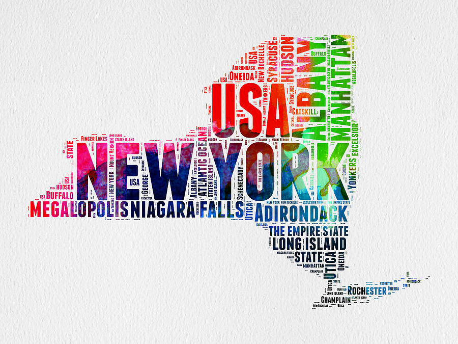 Independence Day Digital Art - New York Watercolor Word Cloud map by Naxart Studio