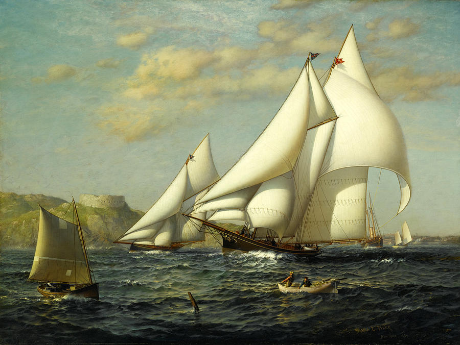 New York Yacht Club Racing Boats in Newport Harbor Painting by James Gale Tyler