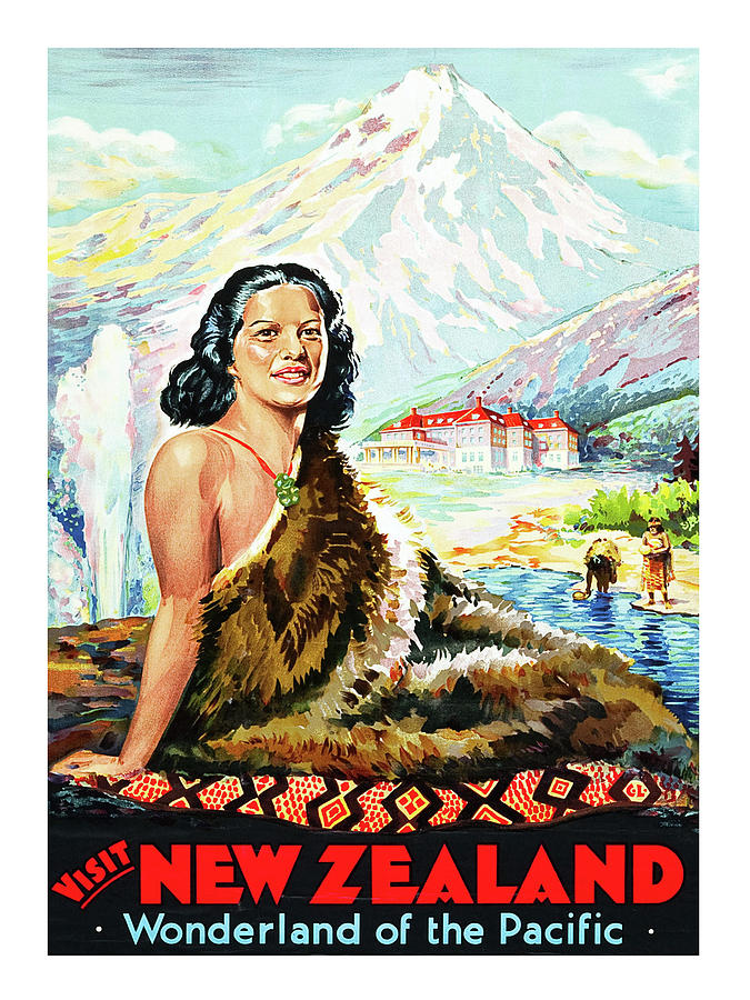 Nature Painting - New Zealand, native woman in fur by Long Shot