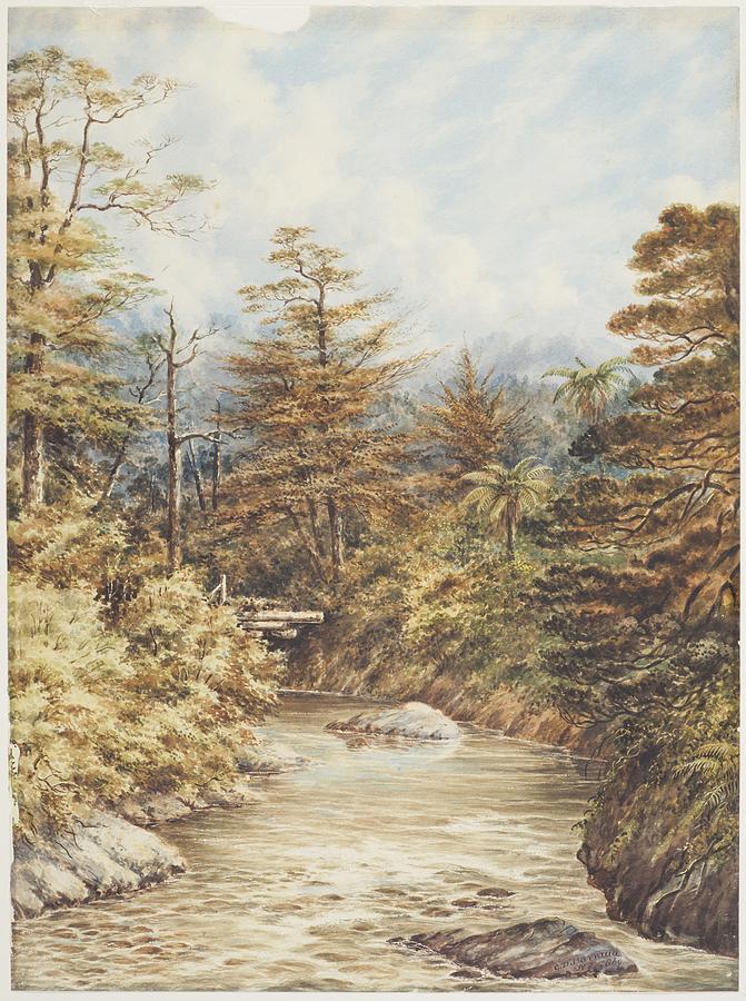 New Zealand river scene, 1869, New Zealand, by Charles Decimus Barraud Painting by Celestial Images