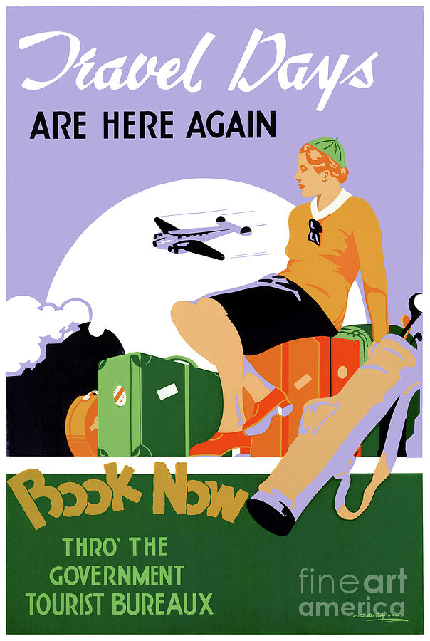Vintage Drawing - New Zealand Travel Days Vintage Travel Poster by Vintage Treasure