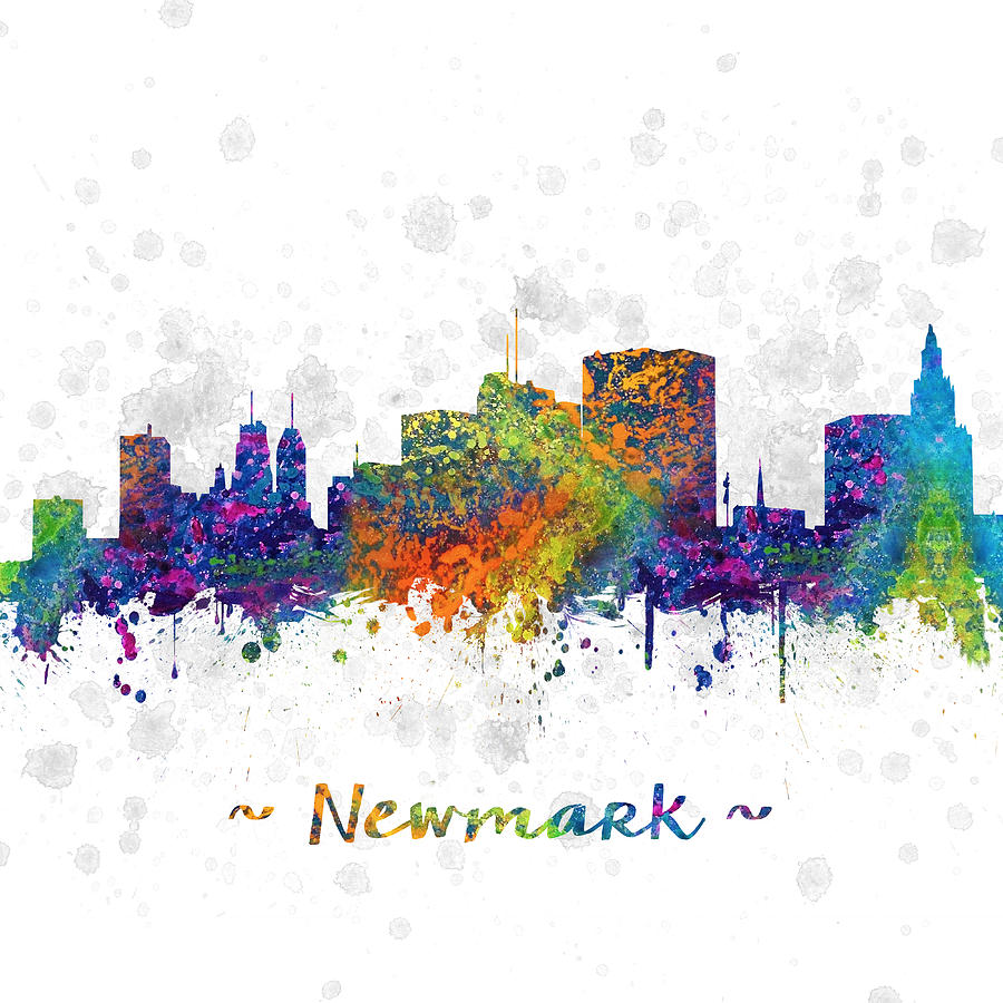 Newark Digital Art - Newark New Jersey Skyline color 03SQ by Aged Pixel