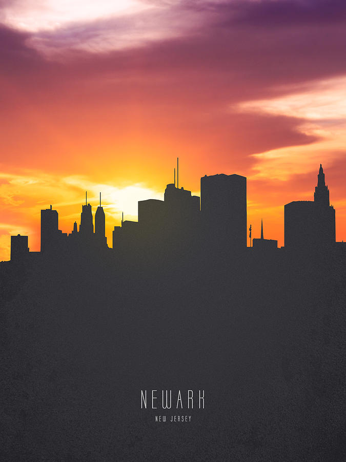 Newark Painting - Newark New Jersey Sunset Skyline 01 by Aged Pixel